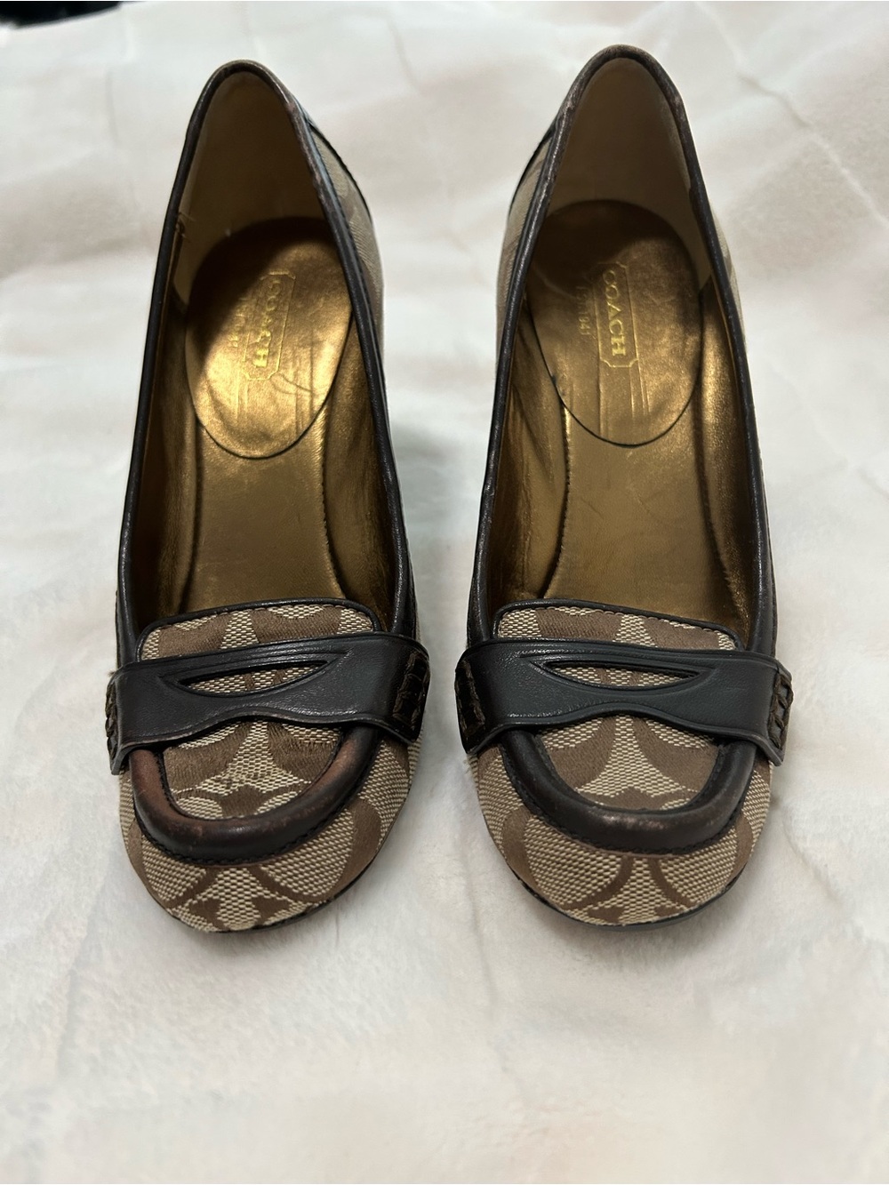 Coach Paulina Signature C Jacquard Brown Pumps Block Heel Size 5B